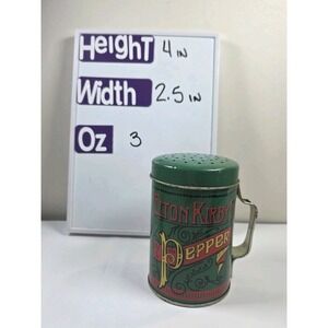 Vintage Elton Kirby's Tin Pepper Shaker Green With Handle